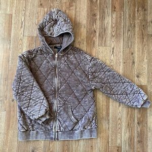 Forever 21 Quilted Bomber Jacket Hoodie Taupe XS GUC